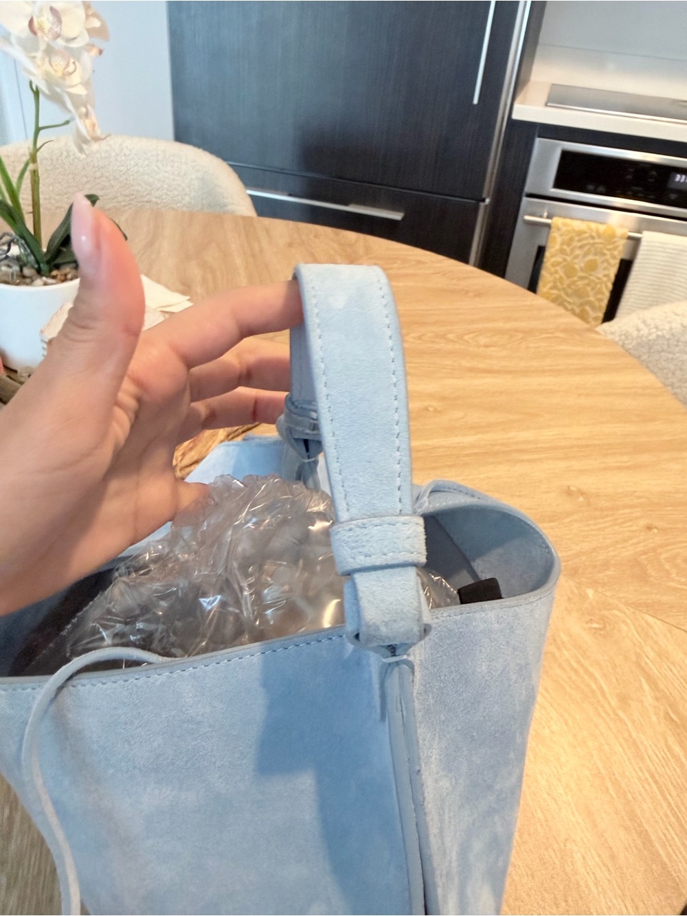 KHAITE Light Blue Suede Hobo Shoulder Bag - Picture 9 of 10